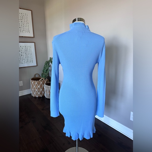 J. Crew Supersculpt Ruffle-Neck Mini Sweater Dress Pale Seascape Blue Womens LG - Picture 7 of 13